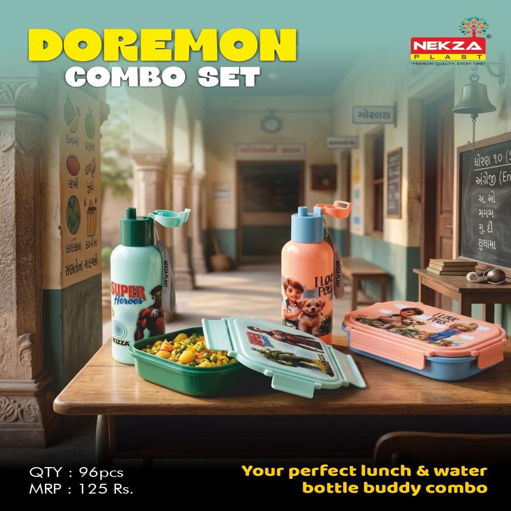 Plastic Lunchbox,Bottle Nekza Plast combo set-Doremon Combo Set