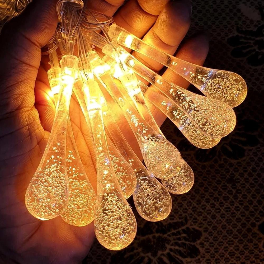 Decorative Led Lighting Chain With Crystal Water Drop Bulbs Approx 3 Mtr (1 Pc) - Color: Mix