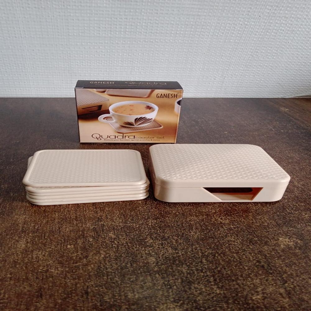 Ganesh Premium Square Coasters With Storage Box (6 Pc / Set) - Color: Mix