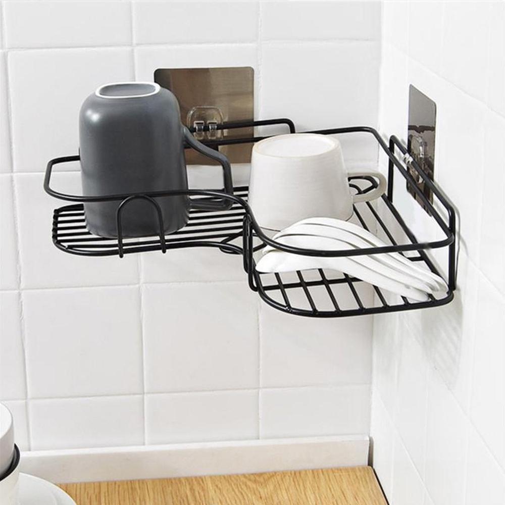 Self-adhesive Kitchen-bathroom Corner Shelf Organiser Storage Rack - Color: Mix