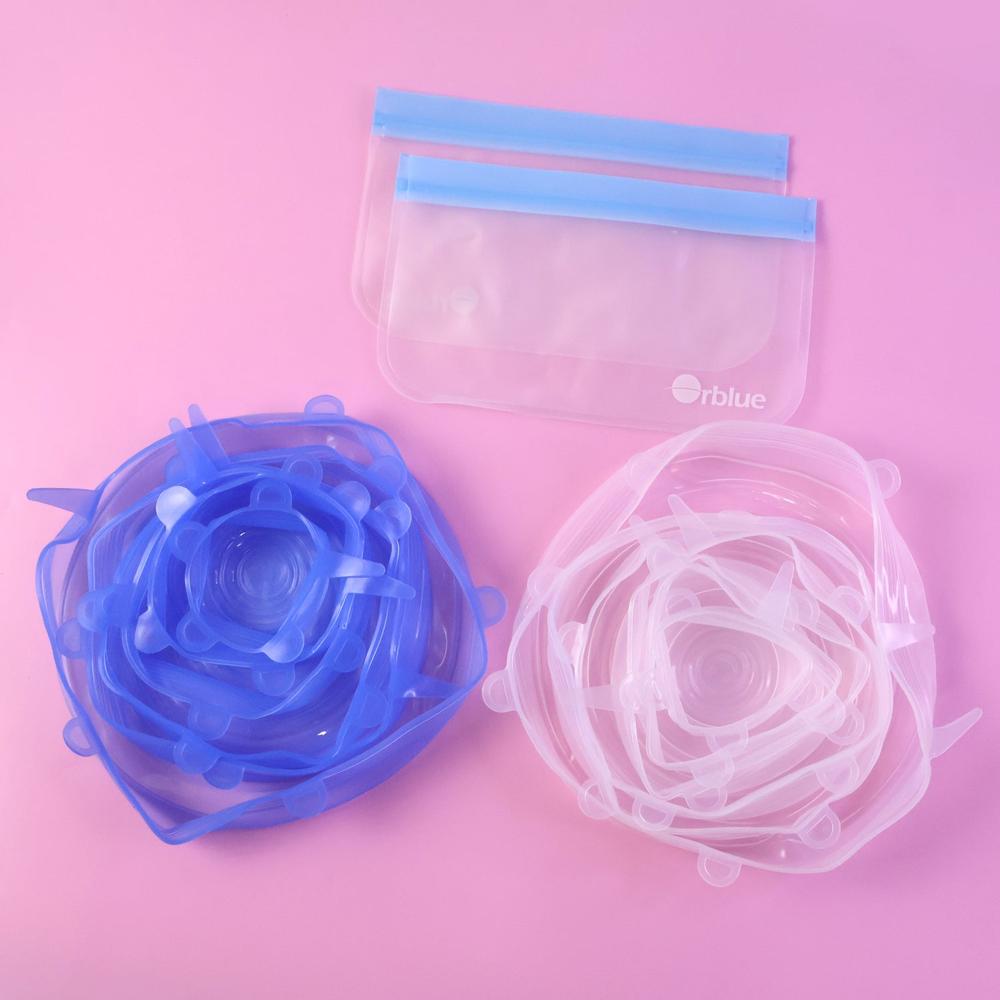 12 Peace Reusable Stretch Lids Set with 2 Storage Pouches  Flexible Food Cover Lids