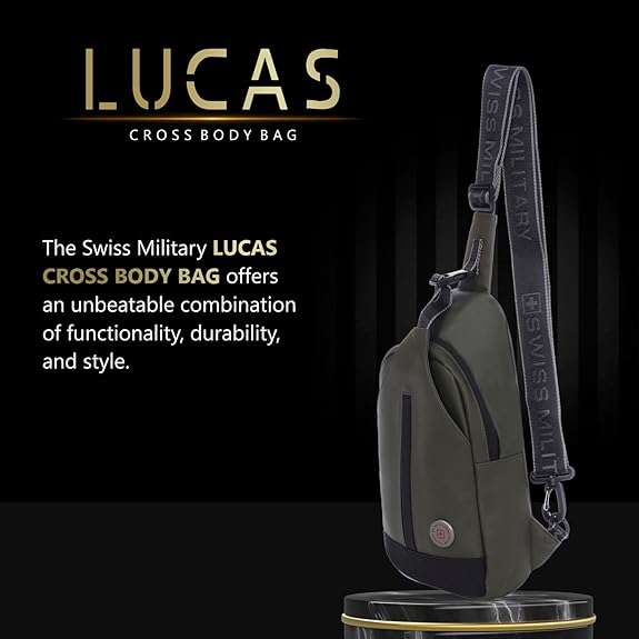 Swiss Military Black Gold Collection Lucas Crossbody Sling Bag with PU-Coated Polyester, Adjustable Strap, Organiser Pockets