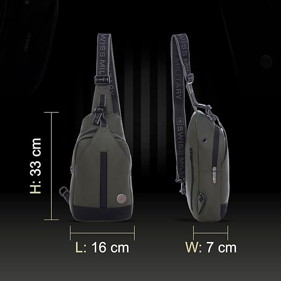 Swiss Military Black Gold Collection Lucas Crossbody Sling Bag with PU-Coated Polyester, Adjustable Strap, Organiser Pockets