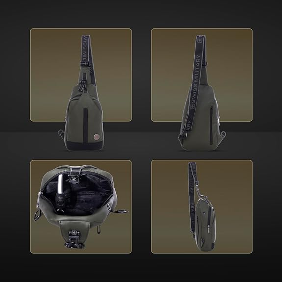 Swiss Military Black Gold Collection Lucas Crossbody Sling Bag with PU-Coated Polyester, Adjustable Strap, Organiser Pockets