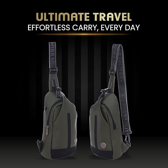 Swiss Military Black Gold Collection Lucas Crossbody Sling Bag with PU-Coated Polyester, Adjustable Strap, Organiser Pockets