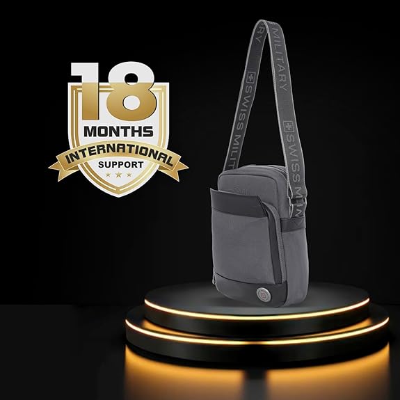 SWISS MILITARY Black Gold Collection Popper Sling Bag, Stylish Crossbody Bag with Adjustable Strap, Organizer Compartments, PU Trim, Magnetic