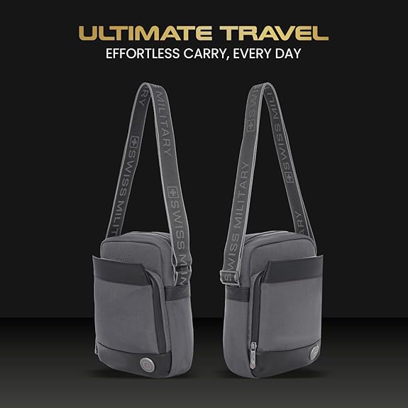 SWISS MILITARY Black Gold Collection Popper Sling Bag, Stylish Crossbody Bag with Adjustable Strap, Organizer Compartments, PU Trim, Magnetic