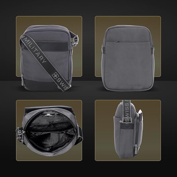 SWISS MILITARY Black Gold Collection Popper Sling Bag, Stylish Crossbody Bag with Adjustable Strap, Organizer Compartments, PU Trim, Magnetic