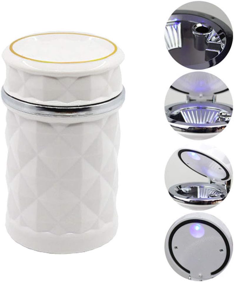 Car Cupholder LED Ashtray  Portable Blue Light, Lid & Waste Bin, Cig-arette Ashtray