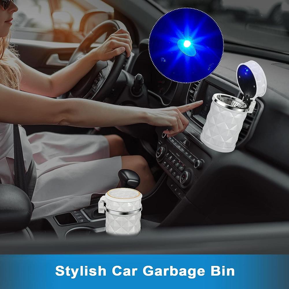 Car Cupholder LED Ashtray  Portable Blue Light, Lid & Waste Bin, Cig-arette Ashtray