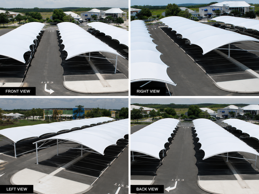 Parking Tensile Structure - Polyester & Ptfe, Waterproof White Design | Powder Coated, Aluminium & Stainless Steel Poles For Outdoor Use