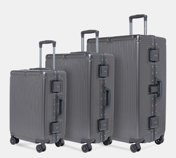 SWISS MILITARY Hard Body Set of 3 Luggage 8 Wheels - Kinetic 55 Trolley Bag - Grey HTL142