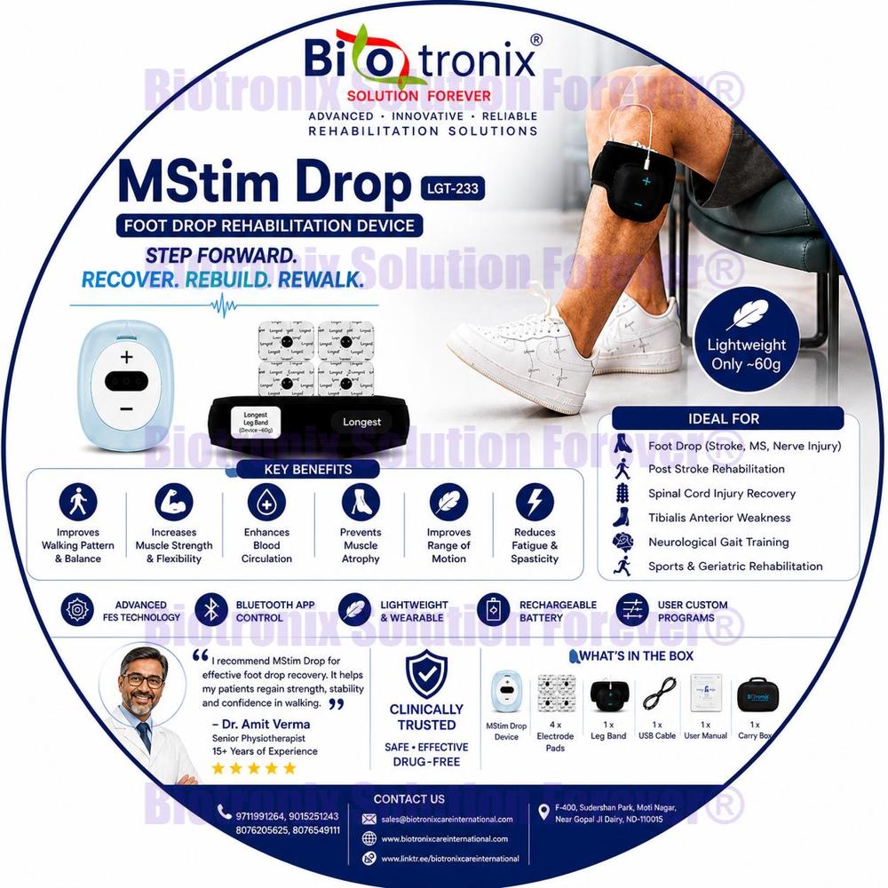 Foot Drop Neuro Rehab Device with Adjustable Therapy Modes