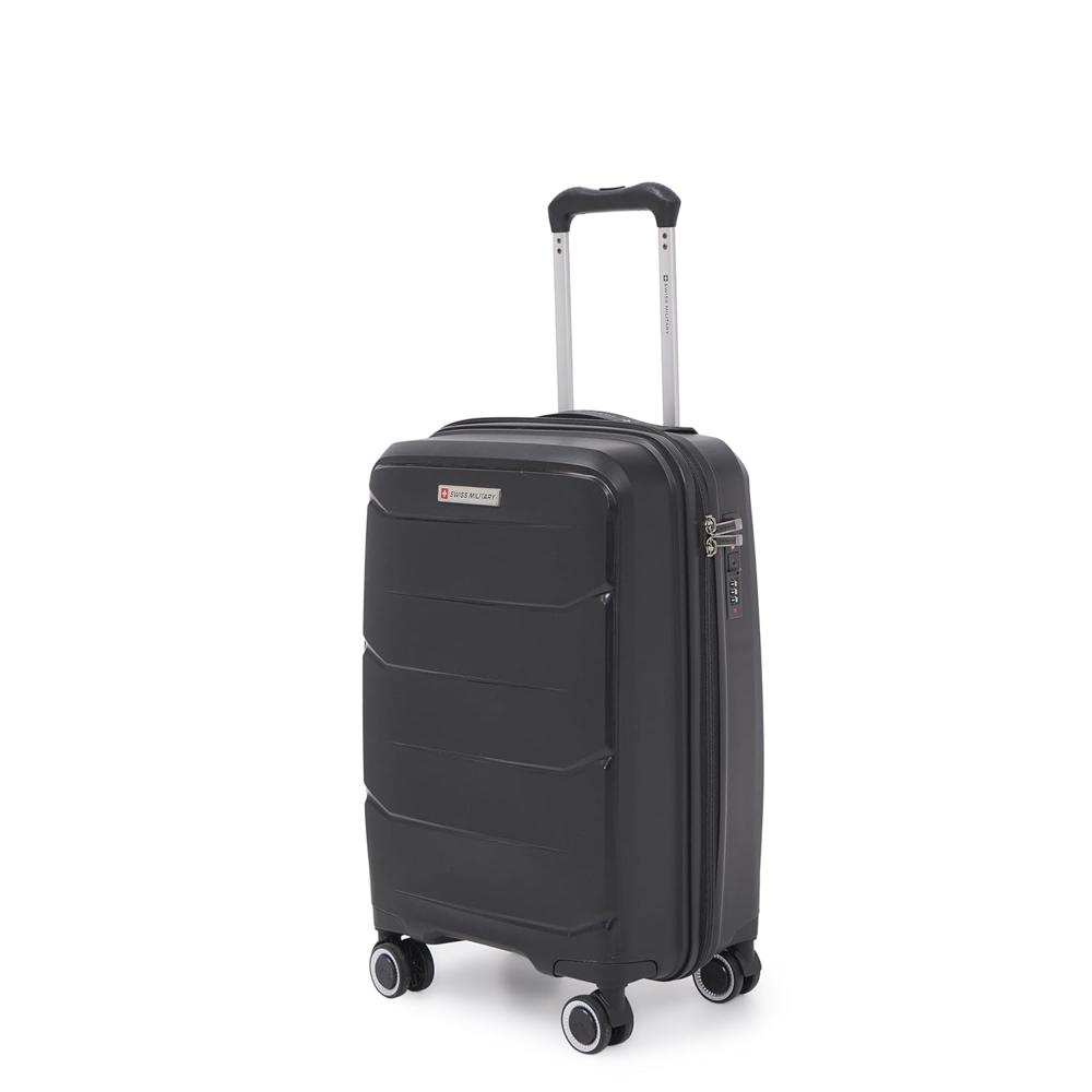 SWISS MILITARY Edge 55cm Lightweight Hardsided Small Cabin Luggage Trolley Bag, Premium PP Suitcase with Anti-Theft Organizer Zipper HTL257