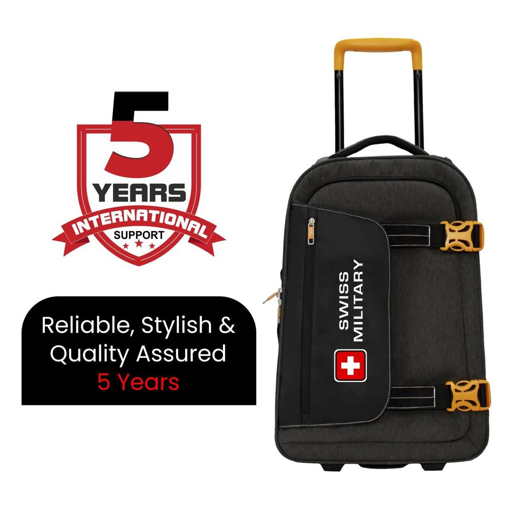 SWISS MILITARY Honey 45L Charcoal Grey Soft Cabin Luggage Trolley Bag, Unique Design, Silent Glide 2-Wheel System, Quick Access Pockets ST1022