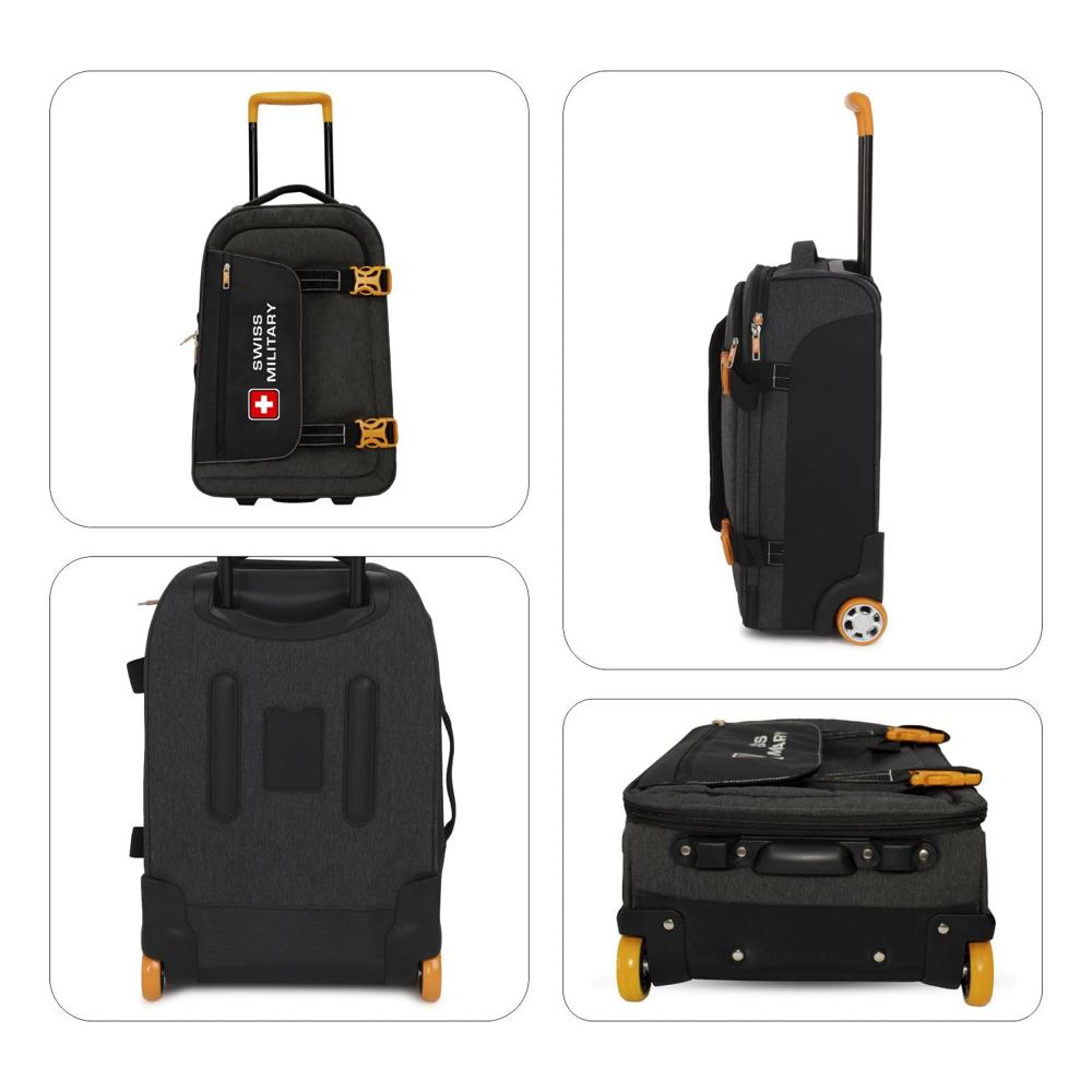 SWISS MILITARY Honey 45L Charcoal Grey Soft Cabin Luggage Trolley Bag, Unique Design, Silent Glide 2-Wheel System, Quick Access Pockets ST1022