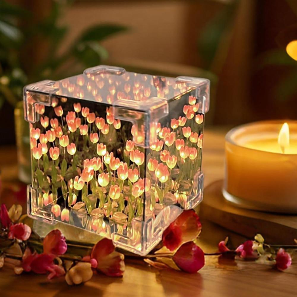 Decorative Tulip Flower Led Cube Night Lamp Set (1 Set / Mix Color)