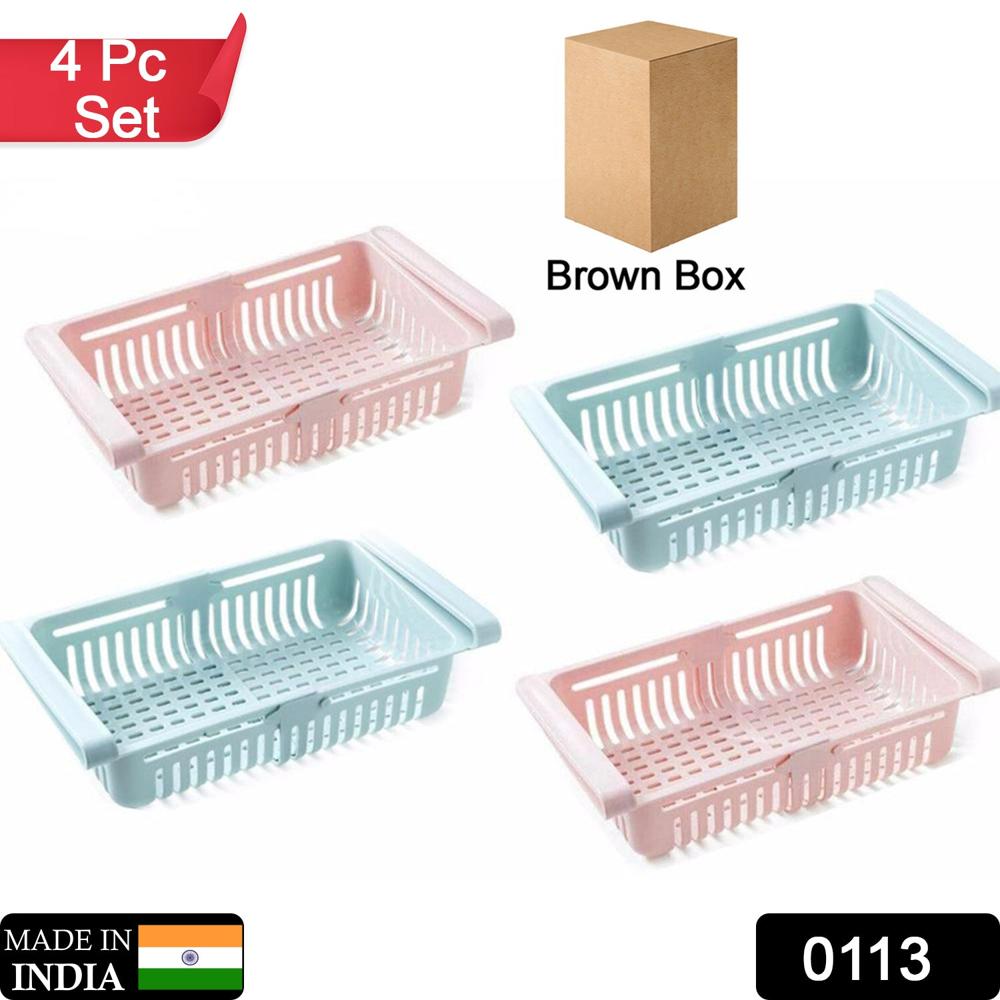 Fridge Organizer Drawer - Adjustable Fridge Storage Basket ( 4Pc Set ) - Color: Mix