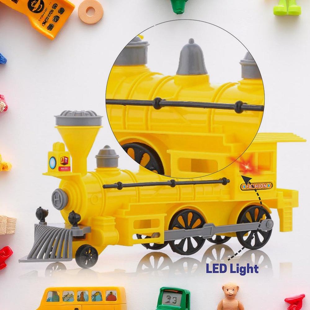 Pull And Go Train With Light Plastic Pull Back Train, 12 Cm, Mix Color | Mechanical Light Effect, Non-toxic, Impact Resistant Plastic