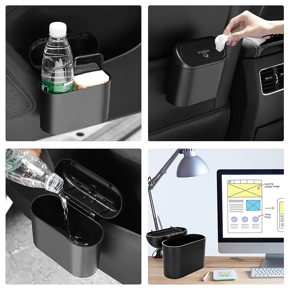 Plastic Mini Car Trash Can / Bin With Lid (1 Pc / With Brown Box) - Color: Mix