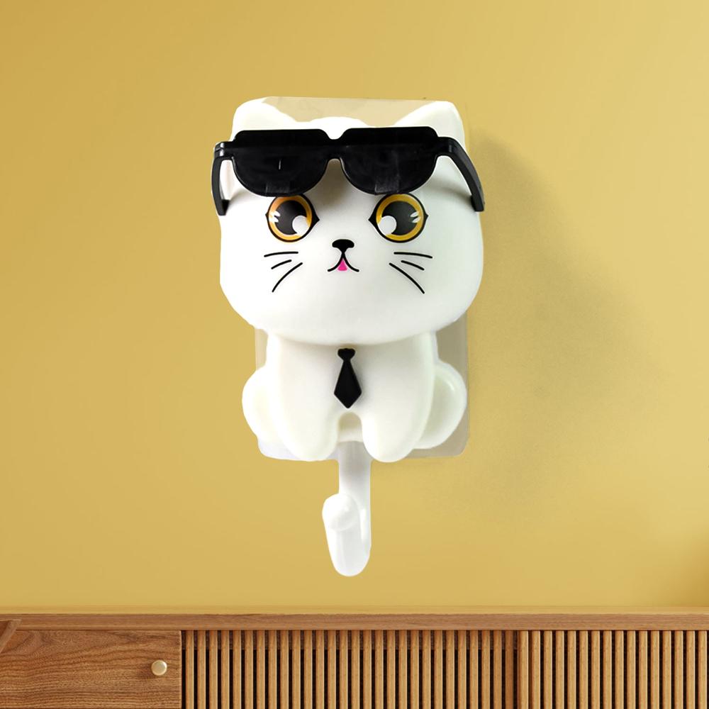 Cat Hook For Wall, Cute Cat Key Hook With Sunglasses (1 Pc) - Color: Mix