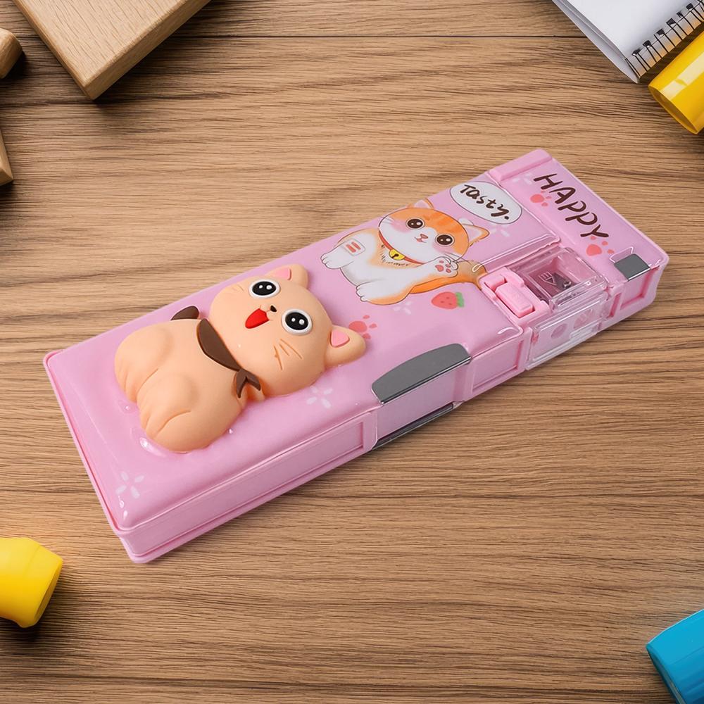Magnetic Pencil Case / Compass Box With Sharpener (1 Pc) - Color: Mix