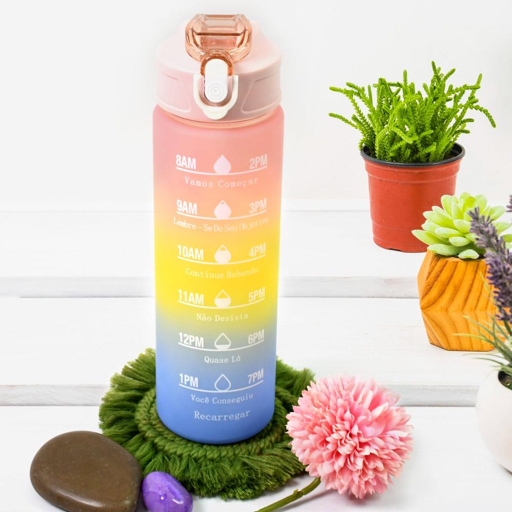 Plastic Colorful Motivational Water Bottle With Straw (750 Ml) - Color: Mix