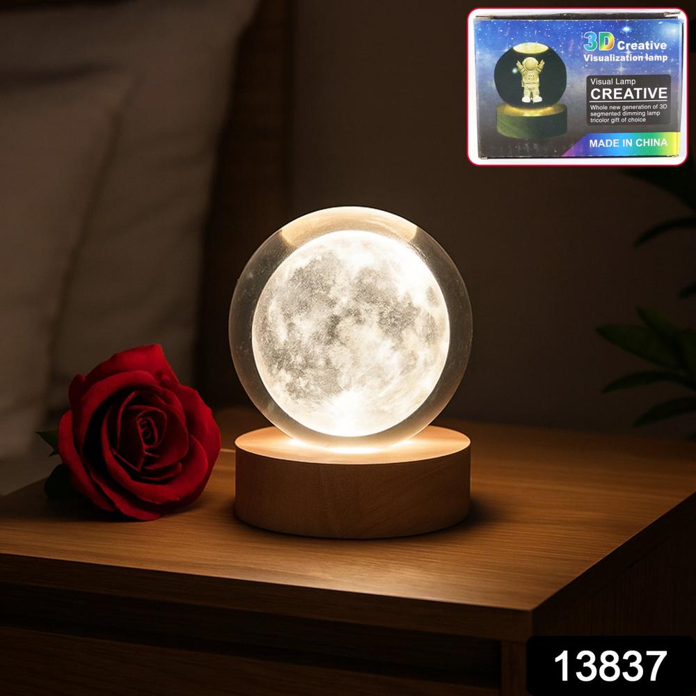 3d Crystal Ball Lamps With Base (1 Pc / Mix Design) - Material: Plastic/wood