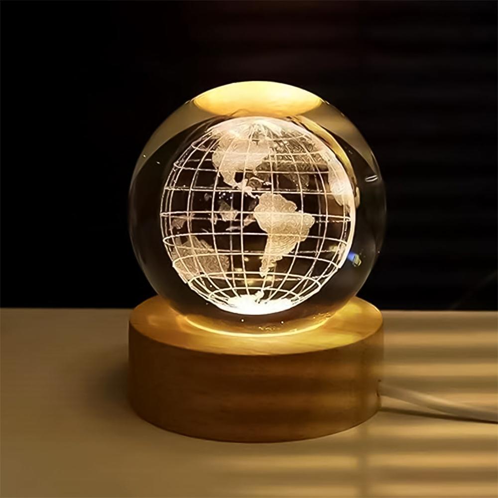 World 3D Crystal Ball Lamps With Wood Base (1 Pc) - Color: Mix