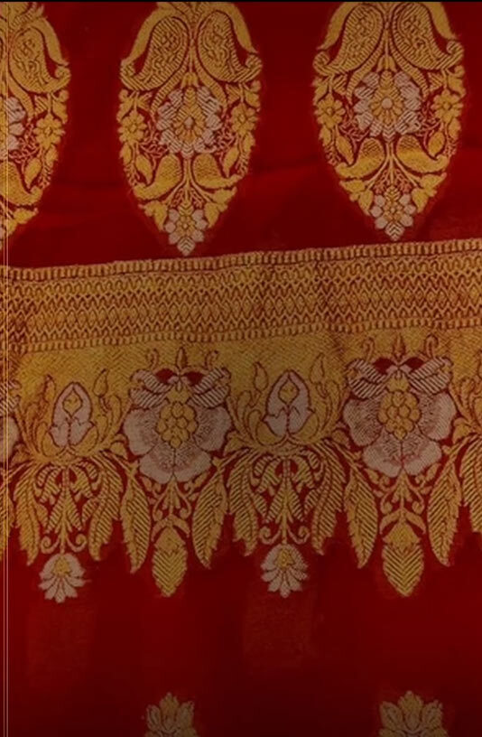 Golden Zari Red Saree