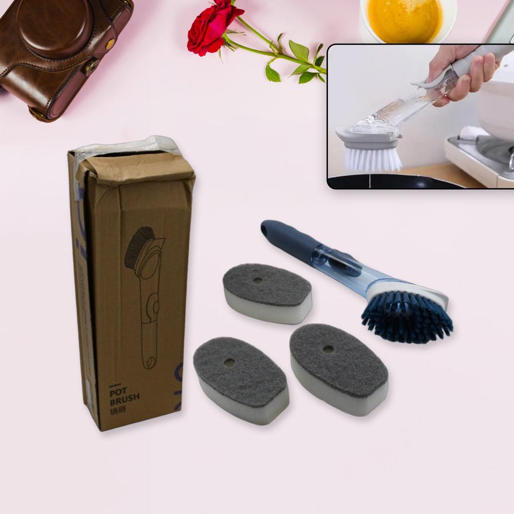 Mix Color Dish Scrubber With Soap Dispenser Soap Dispensing Dish Brush Set Dishwashing Brushes Kitchen Scrub Dish Wand For Dishes Sink Pot Pan Cleaning And Washing1 Handle3Refill Replacement Head - Material: Plastic / Steel