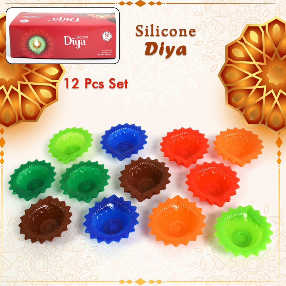 Silicone Diya For Diwali Attractive Design Colourful Diya Combo, Diwali (12 Pcs Set) - Color: Mix