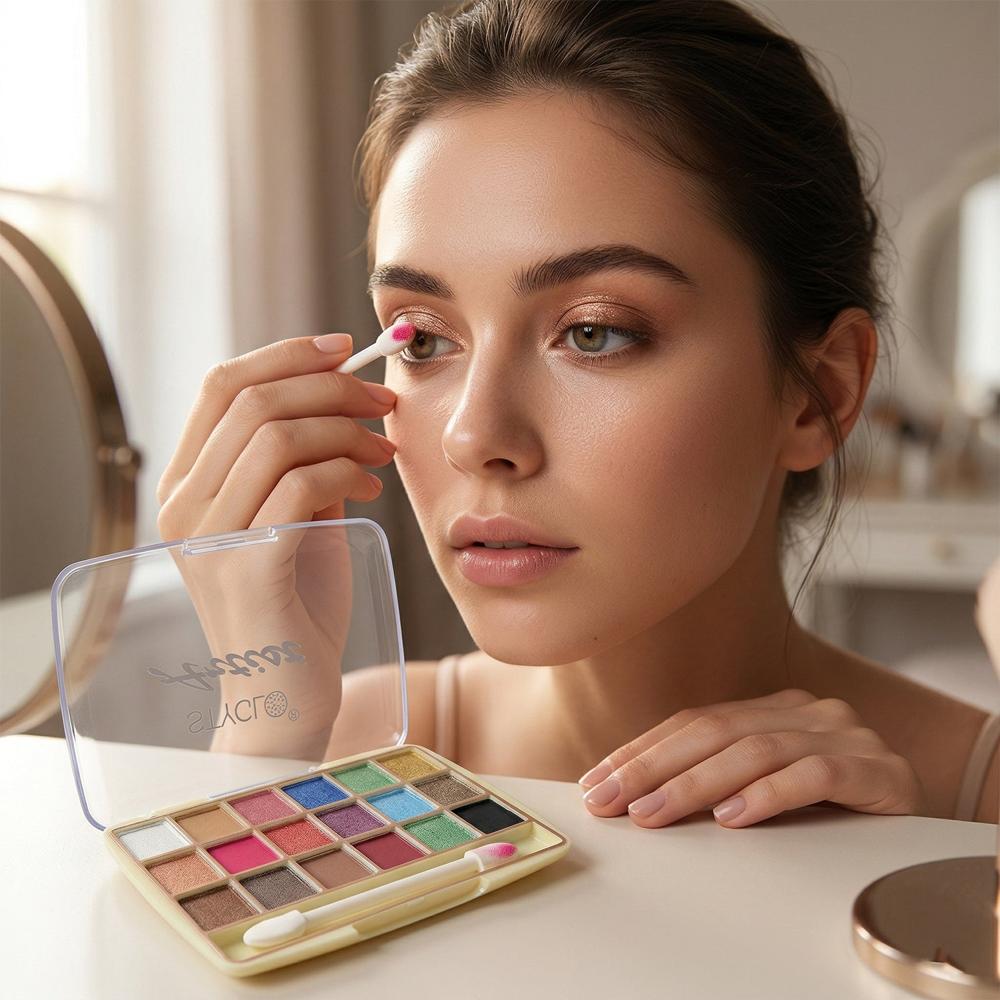 18 Color Eyeshadow Makeup Palette - Pressed Powder, 18.5x8x1.2 Cm, Multicolor | Matte, Shimmer, Glitter, Waterproof, Cruelty-free, Fragrance-free