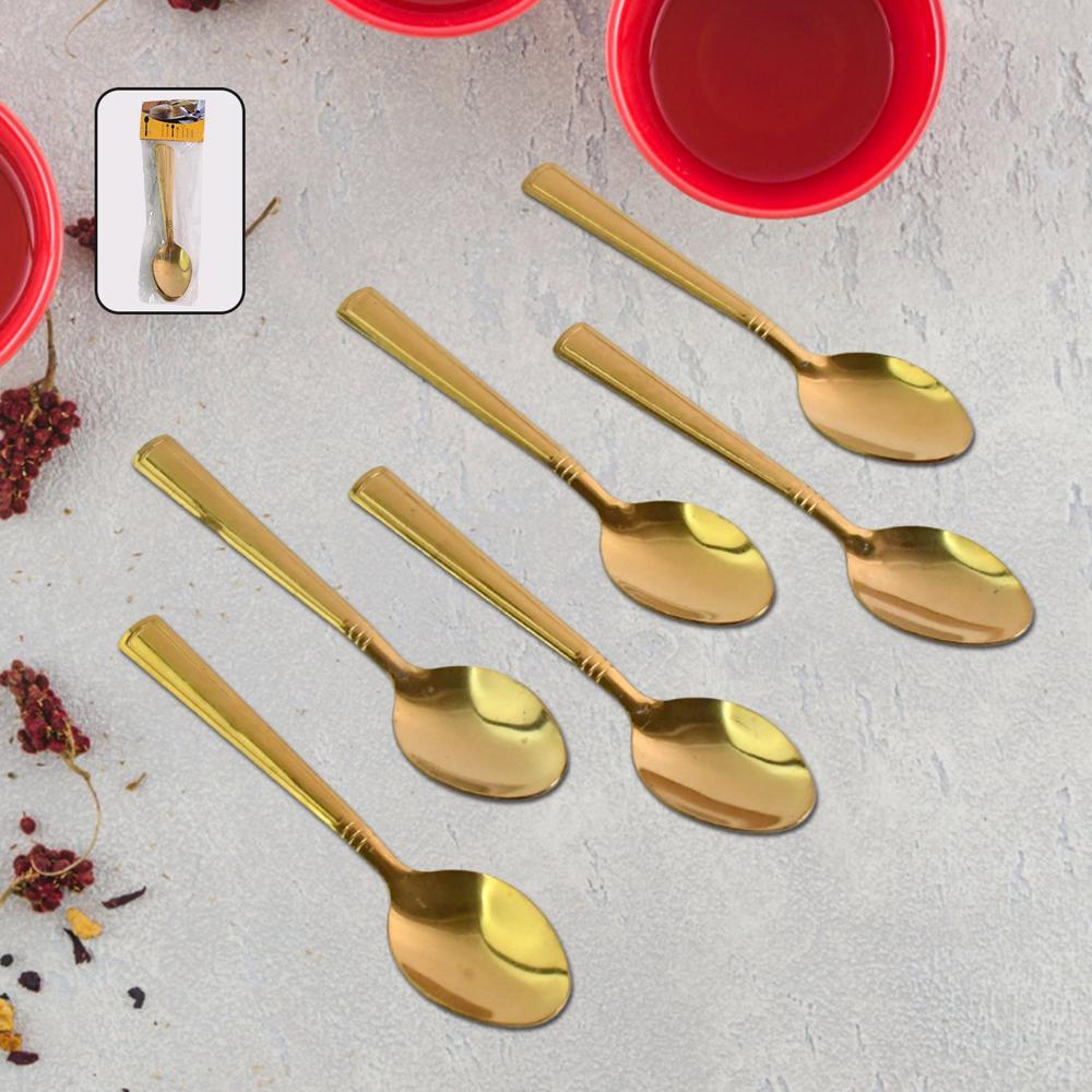 Premium Luxurious Stainless Steel Coated Spoons (6 Pcs Set / Golden) - Color: Mix