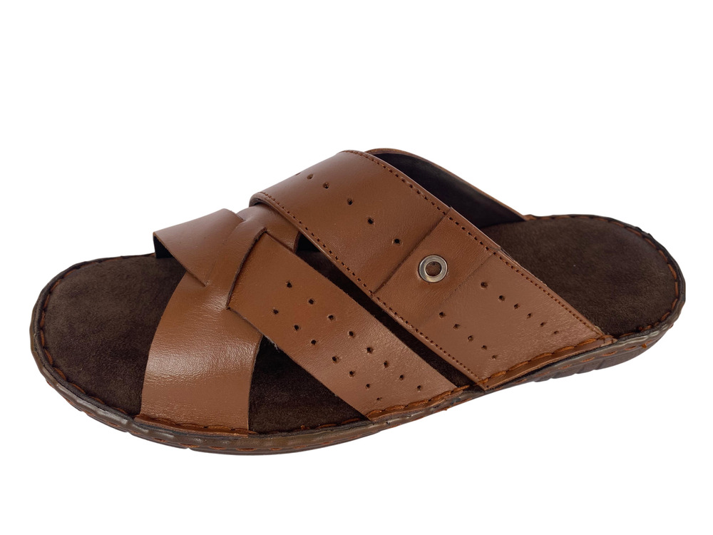 Mens Brown Leather Casual Slipper