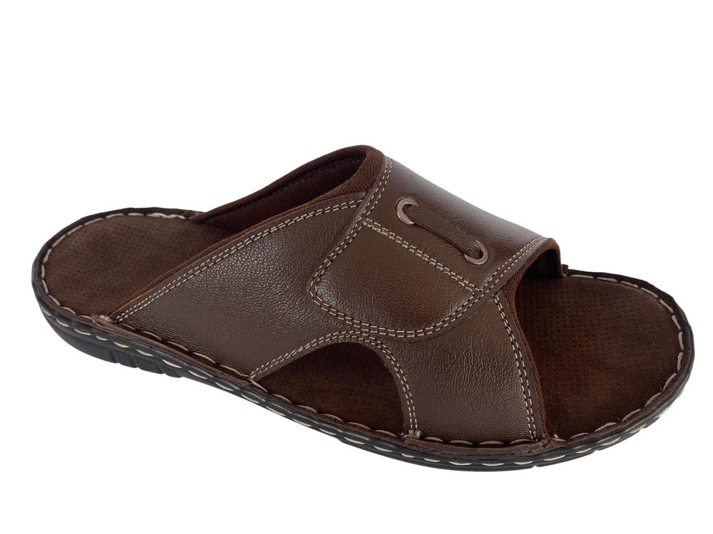 Mens Dark Brown Leather Casual Slipper