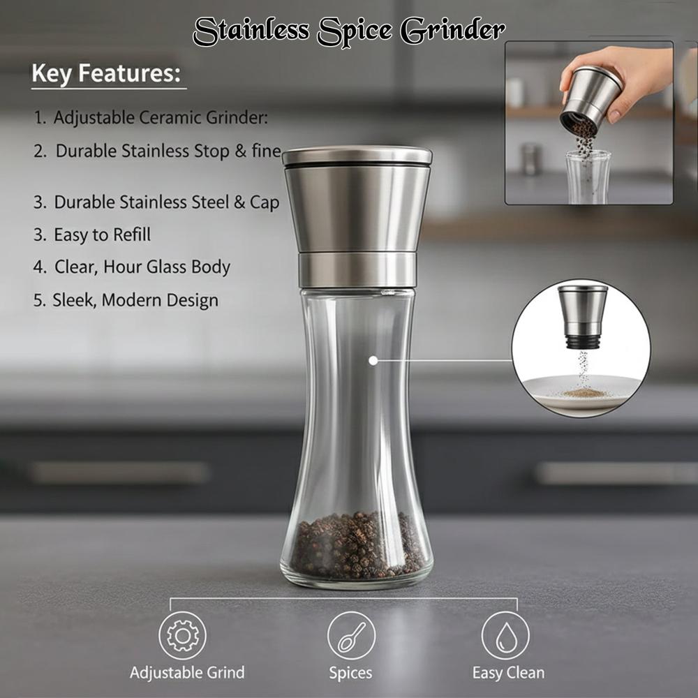 Premium Stainless Steel & Glass Manual Spice Grinder (1 Pc) - Color: Mix