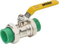 Ppr Double Union Forged Brass Ball Valve - Ppr Body, Dn20-50, Green With Yellow Handle, Corrosion Resistant, Dual O-rings, 50,000 Cycles