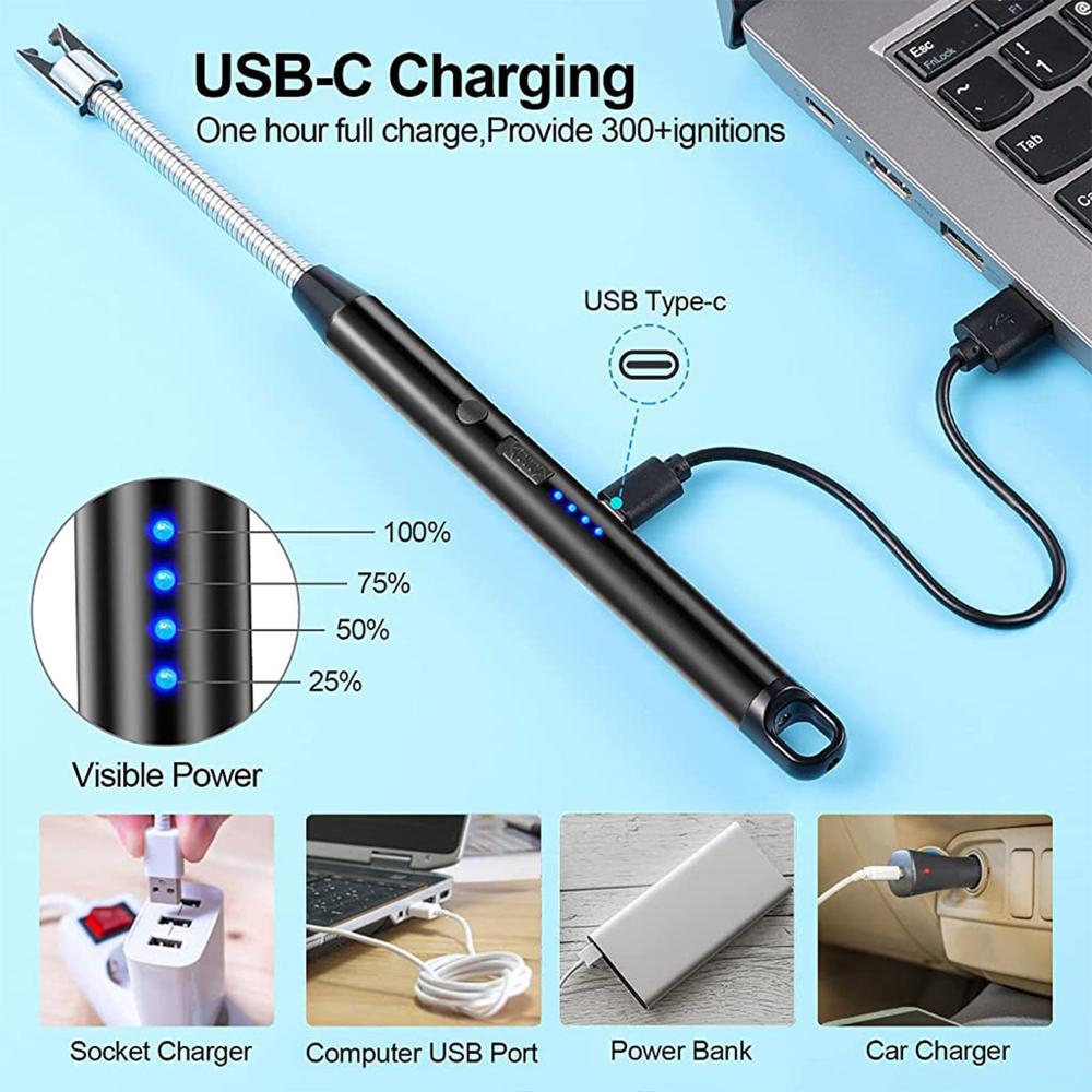 Long Flexible Usb Rechargeable Electric Arc Lighter Windproof, Flameless Plasma - Color: Mix