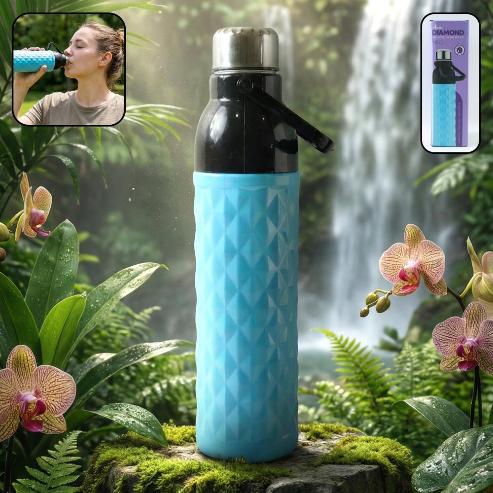 Plastic 1100 Ml Approx Diamond Texture Sports Water Bottle (1 Pc) - Color: Mix