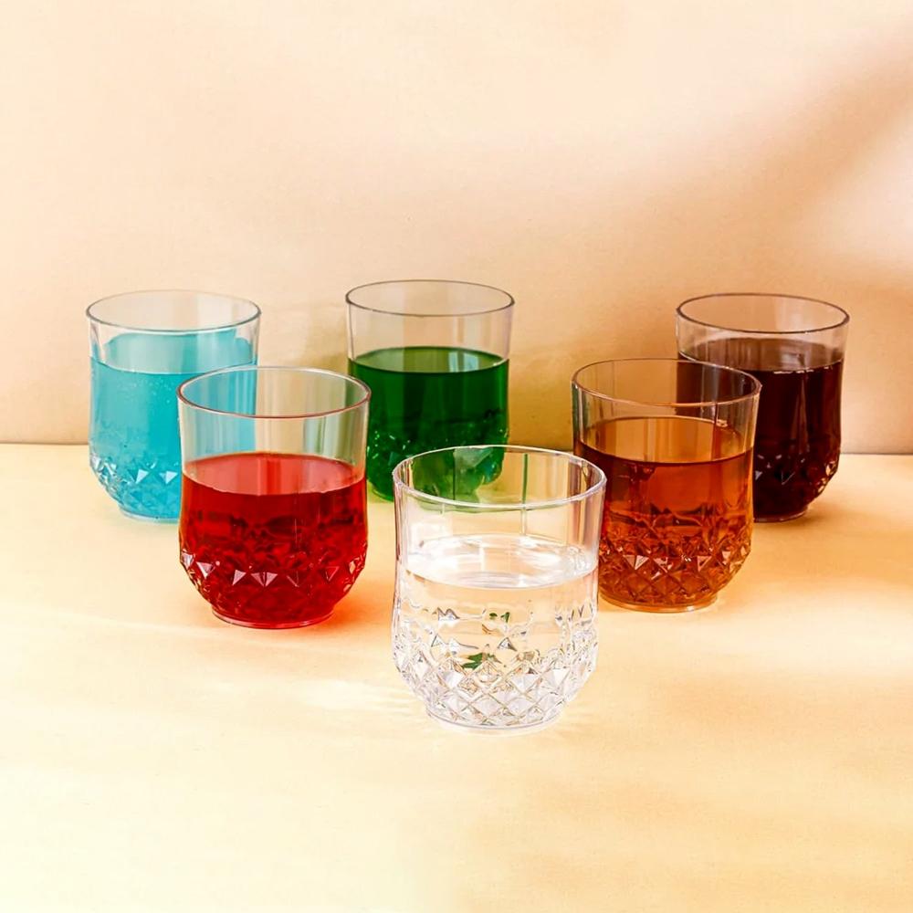Transparent Diamond-pattern Drinking Glass Set (6 Pc Set) - Color: Mix