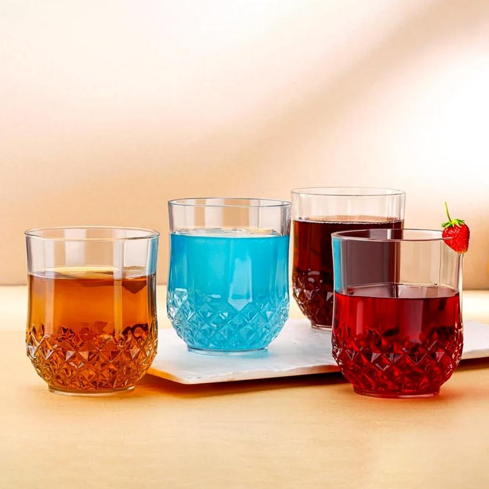 Transparent Diamond-pattern Drinking Glass Set (6 Pc Set) - Color: Mix