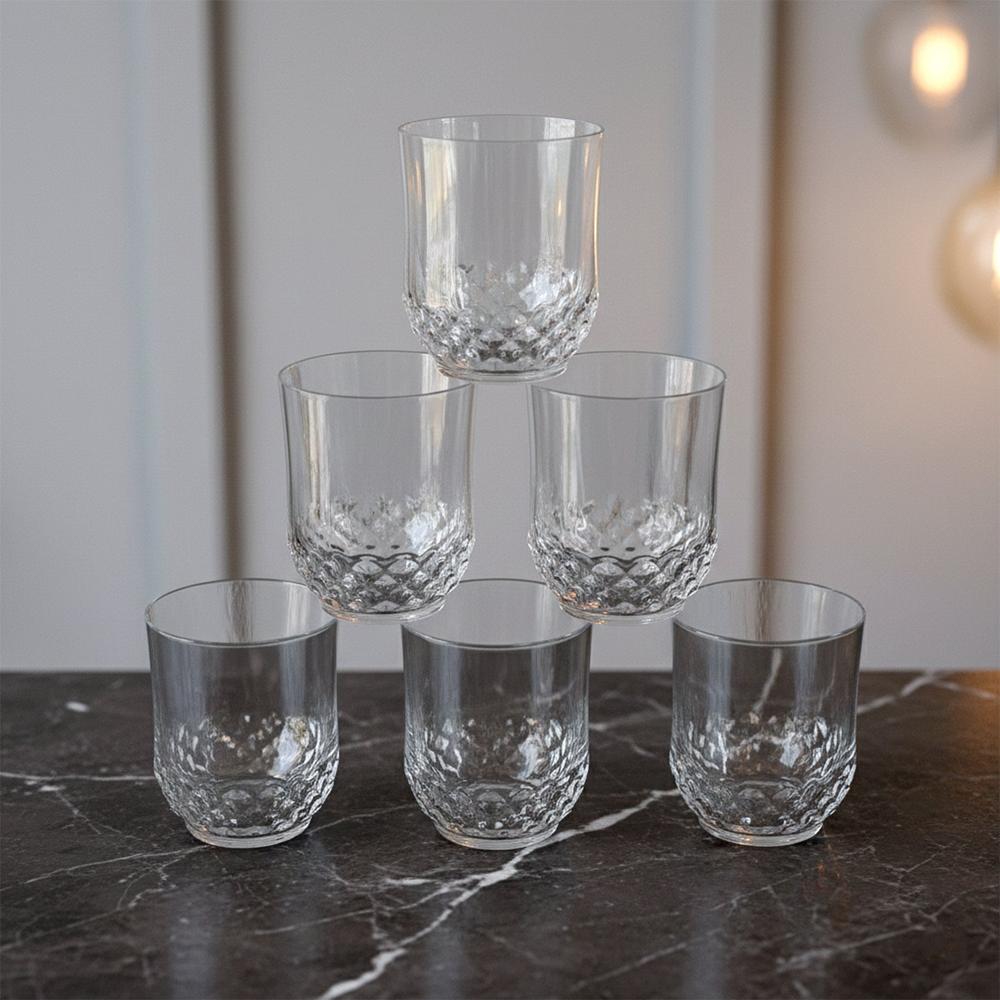 Transparent Diamond-pattern Drinking Glass Set (6 Pc Set) - Color: Mix