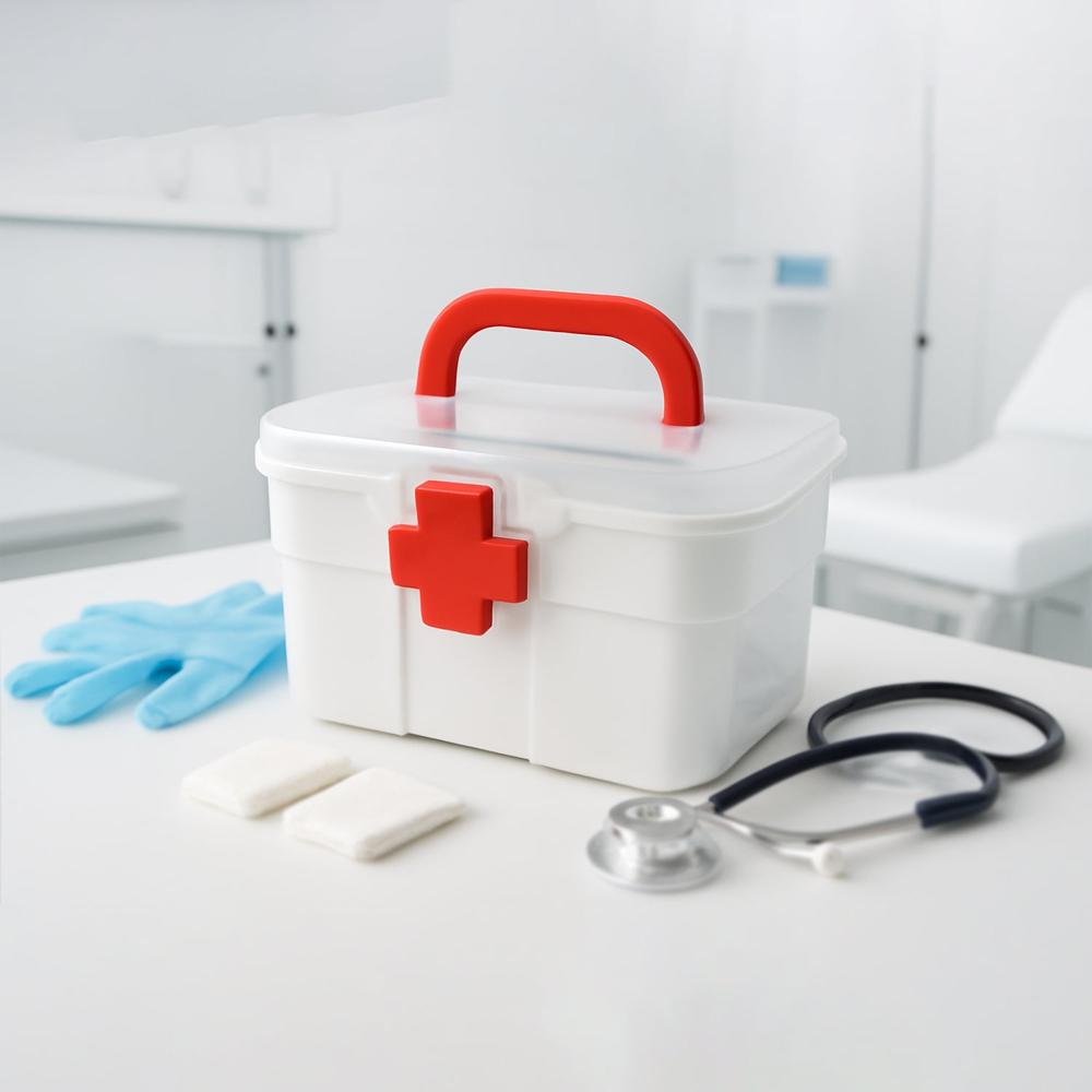 Medical Storage Box With Detachable Tray & Handle - Color: Mix