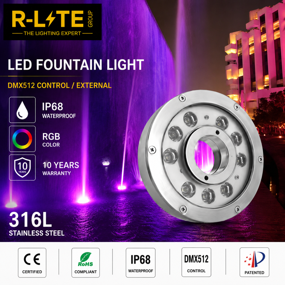 RGBW 24W LED Fountain Light IP68 Waterproof Stainless Steel Underwater Fountain Light