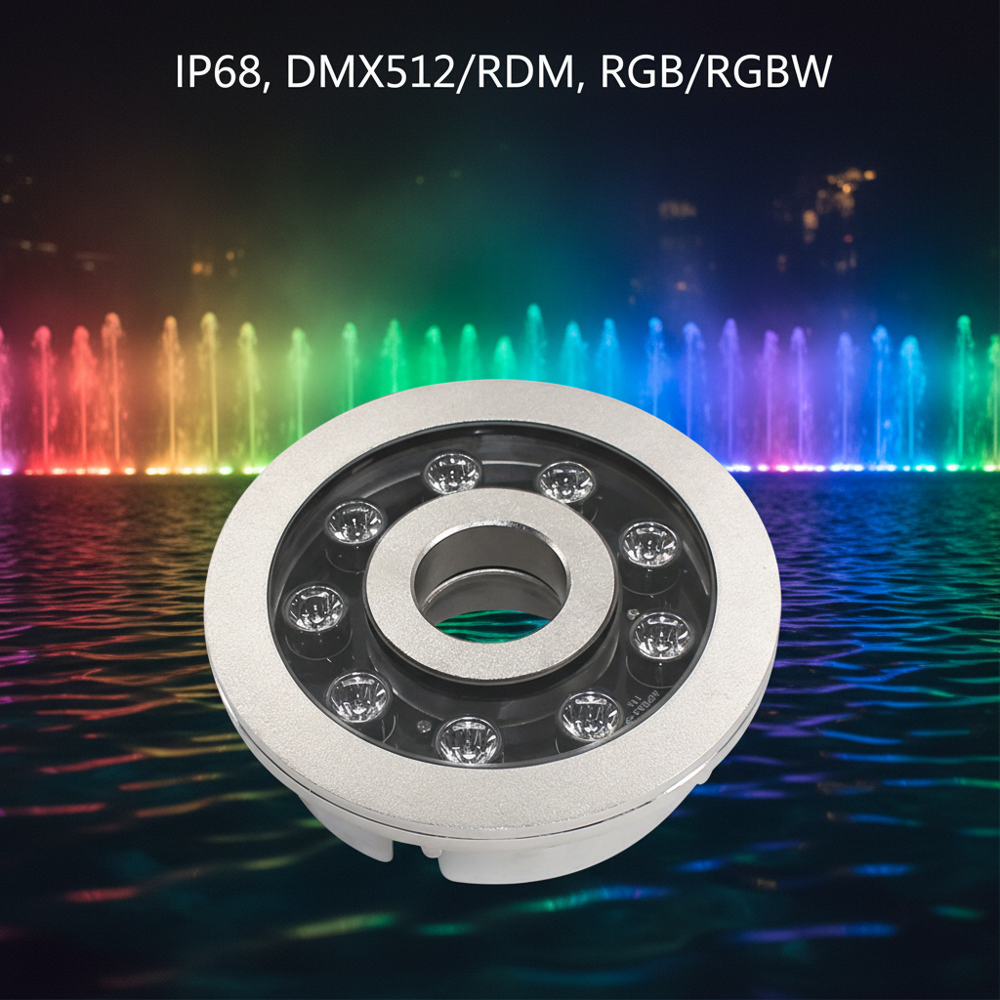 RGBW 24W LED Fountain Light IP68 Waterproof Stainless Steel Underwater Fountain Light