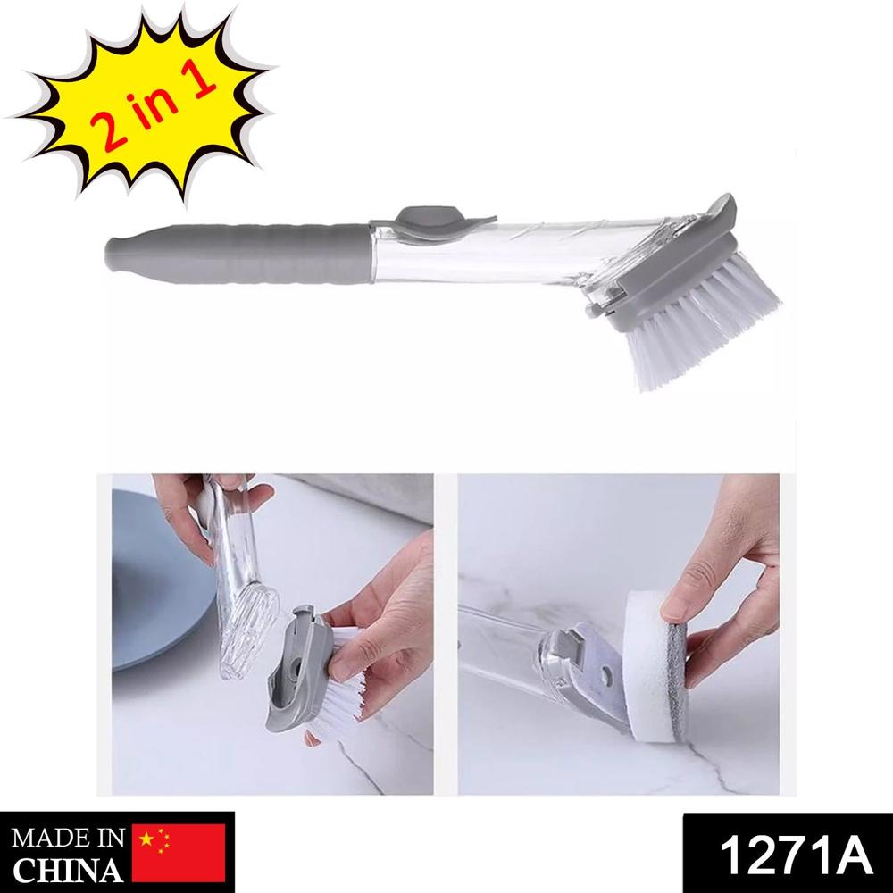 2-In-1 Dishwashing Brush Long Handle Wash Pot Brush Washing Dish - Color: Mix