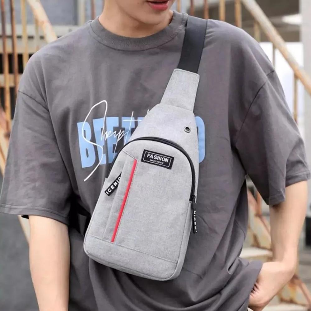 Waterproof Anti-Theft Crossbody Fanny Pack USB Charging & Earphone Hook (Grey/Blue)