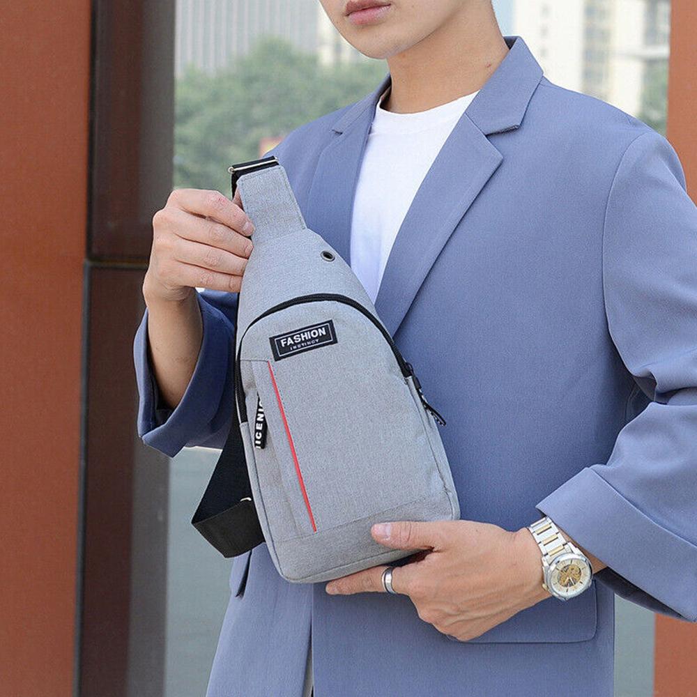 Waterproof Anti-Theft Crossbody Fanny Pack USB Charging & Earphone Hook (Grey/Blue)