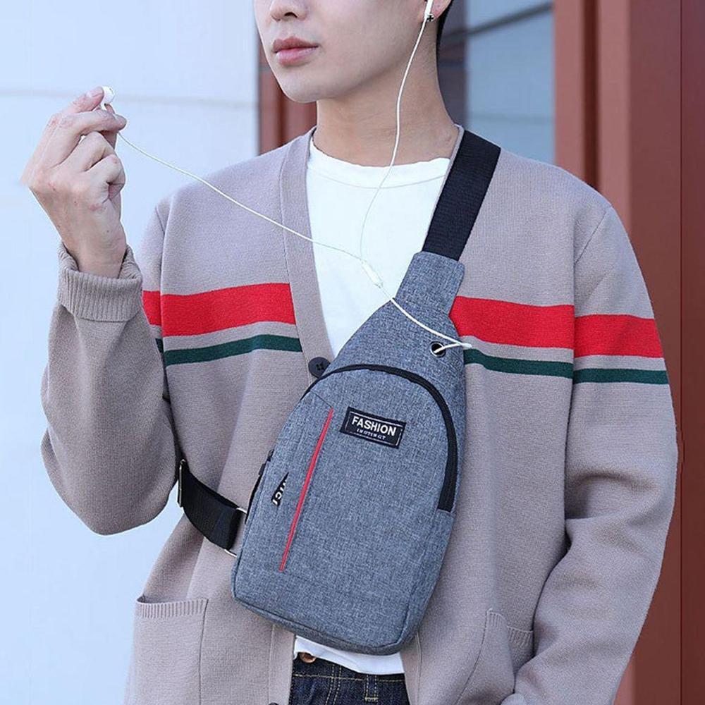 Waterproof Anti-Theft Crossbody Fanny Pack USB Charging & Earphone Hook (Grey/Blue)